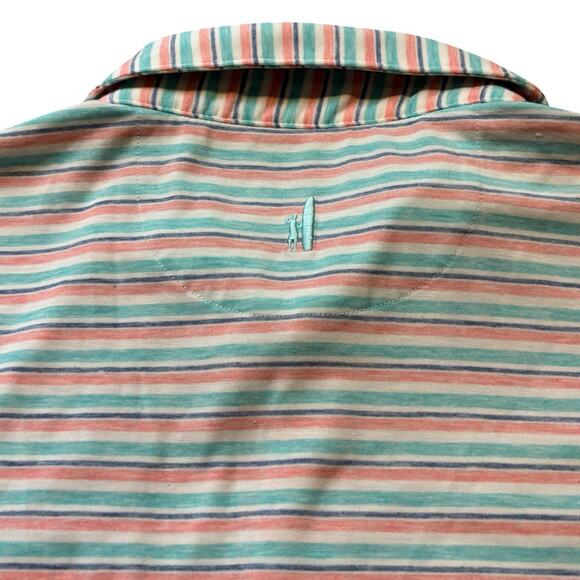 Johnnie O Performance Polo Shirt Pink/Green Large Stripes TPC Sawgrass Logo - Picture 5 of 7